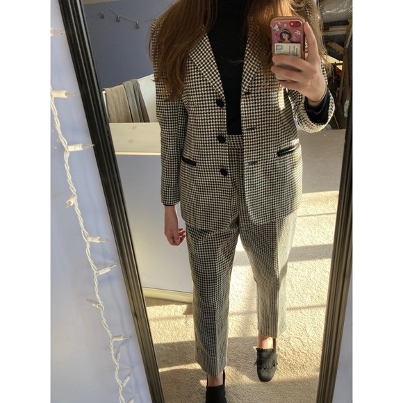 Vintage Wool Houndstooth Checkered Pantsuit Set - Picture 5 of 16